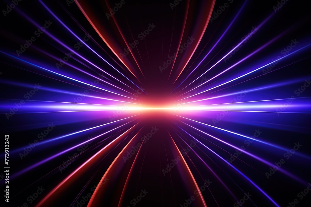Obraz premium Neon light flashes and streaks on black background. Ai Generative
