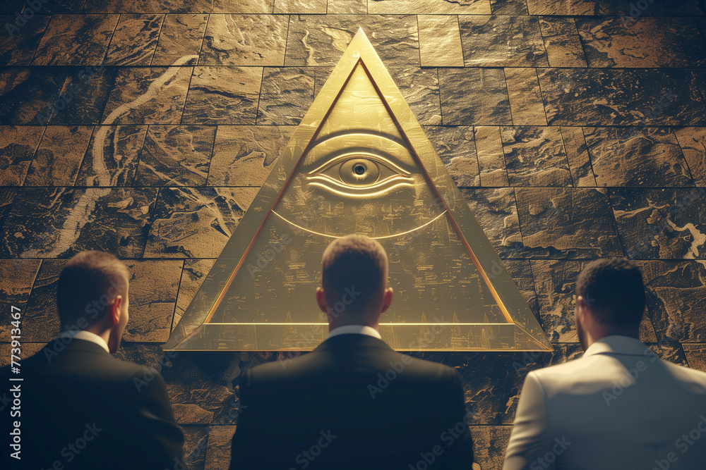 Eye of Horus secret society illuminati conspiracy. All seeing eye pyramid. New world order conceptual image. - obrazy, fototapety, plakaty 