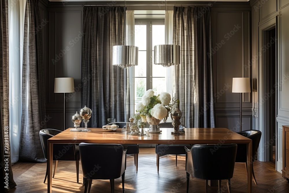 Polished Wood Elegance: Parisian Apartment Inspo with Stunning Lighting & Silk Drapes