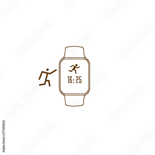 smart android watch, hand clock black icon.