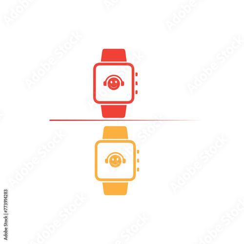 smart android watch, hand clock black icon.