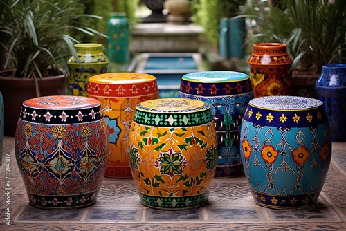 Moroccan Courtyard: Exotic Ceramic Stools - Seating Inspiration and Designs