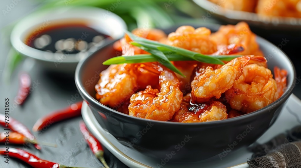 Bowl of Shrimp With Green Onions Bowl of Shrimp With Green Onions