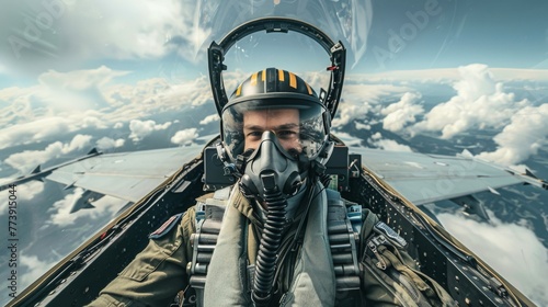 Fighter Jet Pilot Wearing Helmet and Goggles