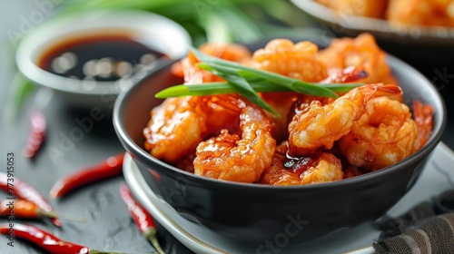 Bowl of Shrimp With Green Onions