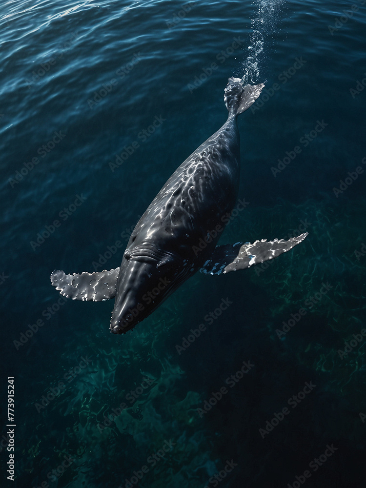 Fototapeta premium Aerial Majesty, Capturing the Magnificence of a Graceful Whale