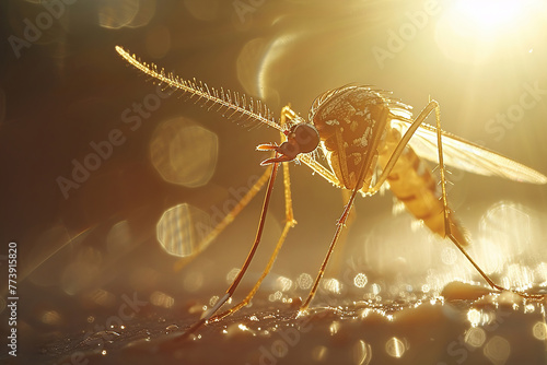 Malaria mosquito at sunset