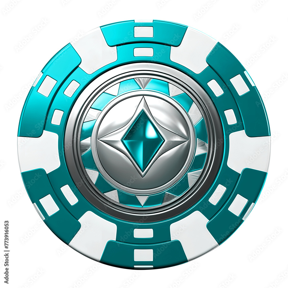 a blue and white casino chip on a transparent background, Generative AI a blue and white casino chip on a transparent background, Generative AI