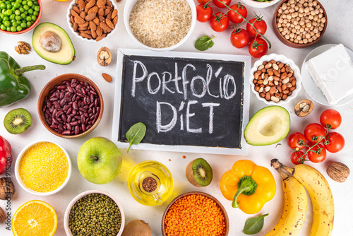 Portfolio Diet, balanced vegan food background photo