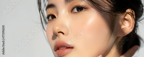 Portrait of beauty asian woman with perfect healthy glow skin facial photo