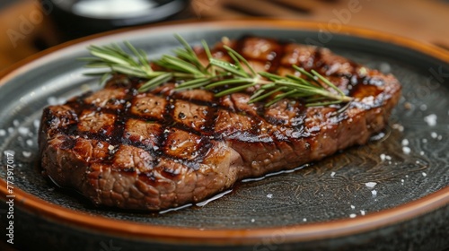 Grilled Steak With Rosemary Sprig