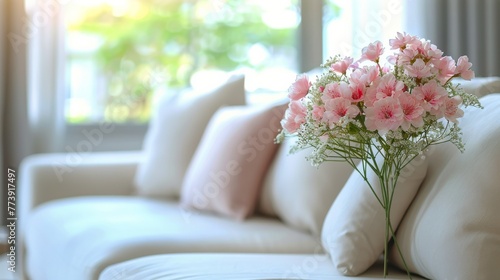 Wallpaper Mural White Couch Adorned With Pink Flowers Torontodigital.ca