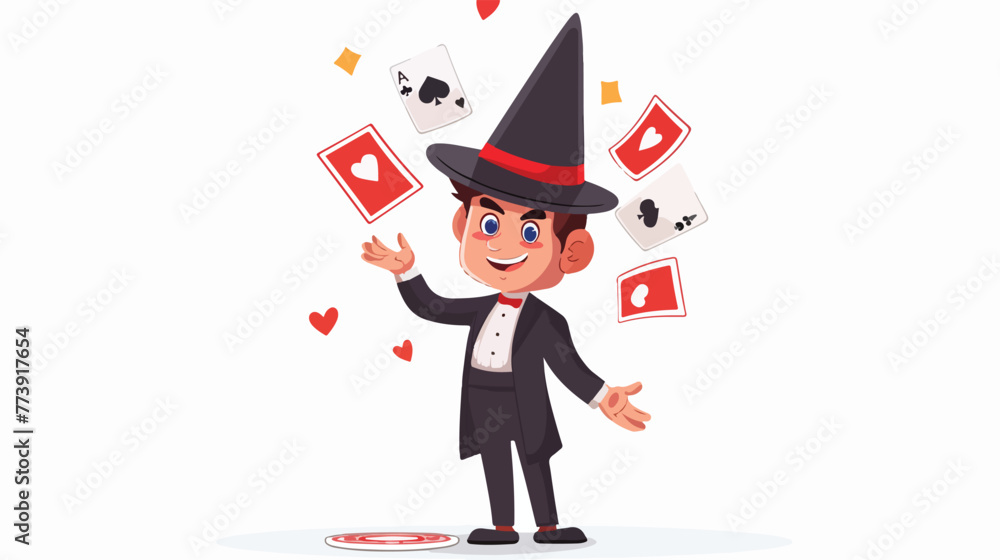Little magician playing cards Flat vector iso