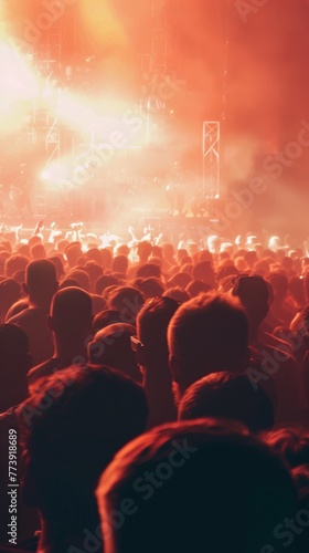 Dynamic excitement radiates from the crowd as illuminated faces, bathed in stage lights, convey the electrifying atmosphere of a rock concert.