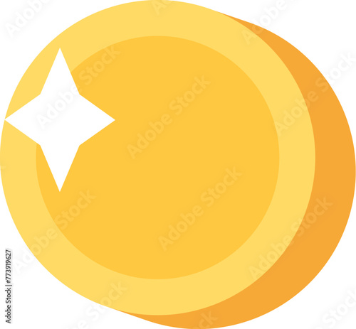 Magic gold coin. Magical accessory of fairy tale gnome Leprechaun, Happy Patrick party element. Simple cartoon vector isolated on white background