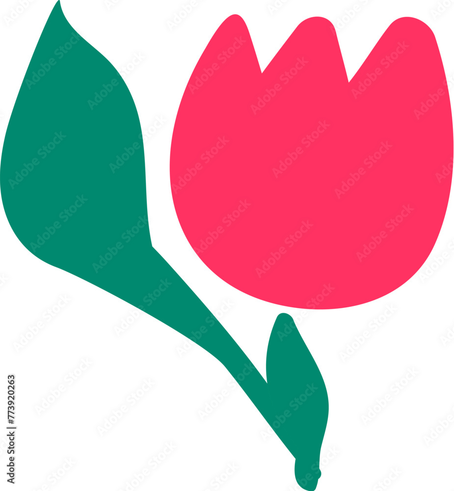 Red blooming tulip drawn by child. Bright childish careless illustration for design of festive spring banner. Flat hand drawn vector element isolated on white background Red blooming tulip drawn by child. Bright childish careless illustration for design of festive spring banner. Flat hand drawn vector element isolated on white background
