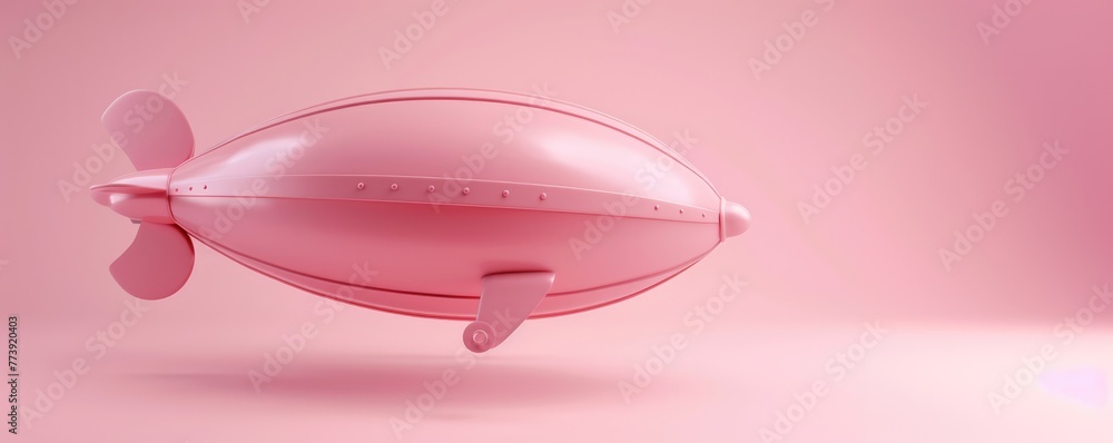 Fototapeta premium 3D pink airship zeppelin dirigible, copy space