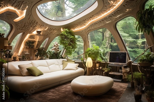 Smart Biophilic Living Room: Futuristic Home Automation and Intelligent Furniture Ideas