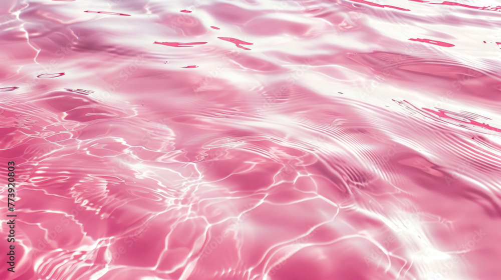 Fresh water on pink background. Pattern with clear ripples. Concept of moisturizer, hydration, skincare or spa Fresh water on pink background. Pattern with clear ripples. Concept of moisturizer, hydration, skincare or spa