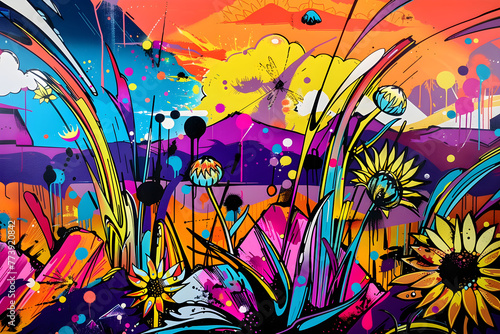 graffiti background with flowers