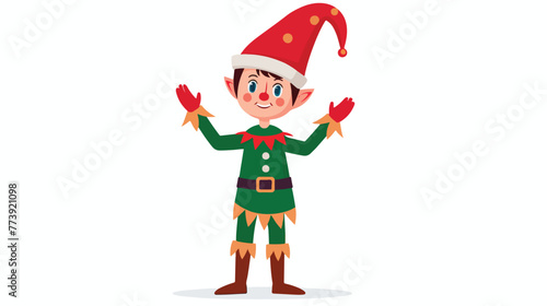Christmas Holiday Elf Waving Flat vector isolated on