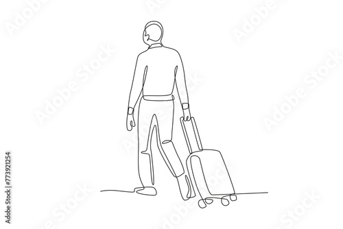 a man who had just arrived on a business trip.Business travel one-line drawing