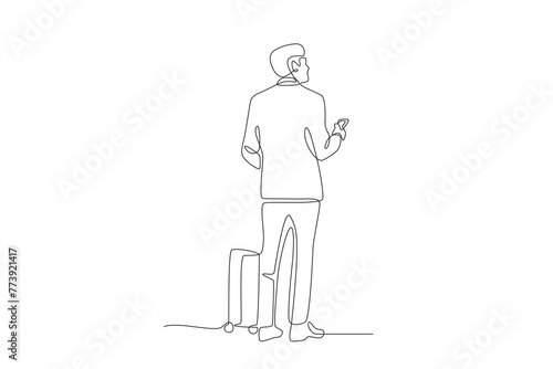 Man who is going on a business trip is adjusting schedules.Business travel one-line drawing