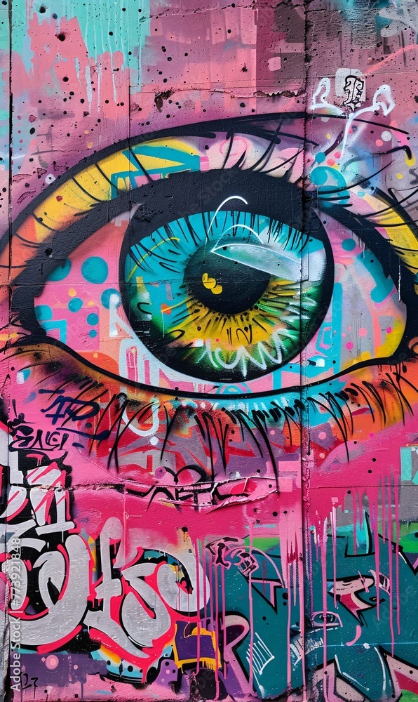 Eye-catching Art A Vibrant Mural of a Painted Eye Generative AI