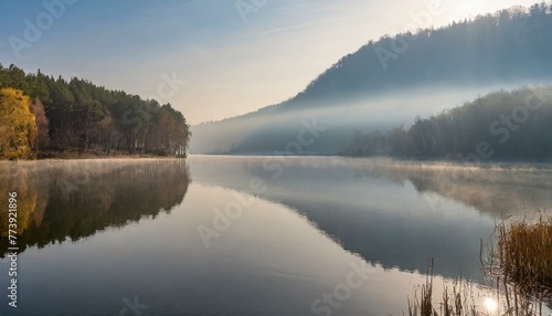 reflection of trees in the lake, Quiet morning at a beautiful lake