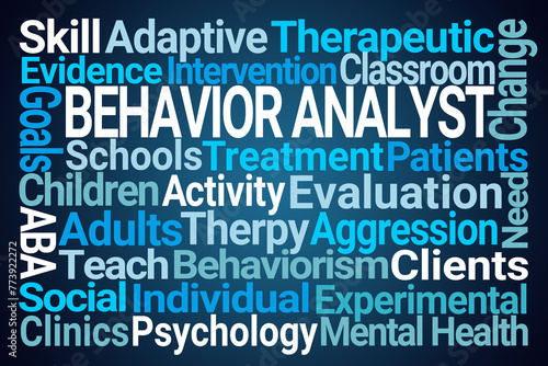 Behavior Analyst Word Cloud on Blue Background