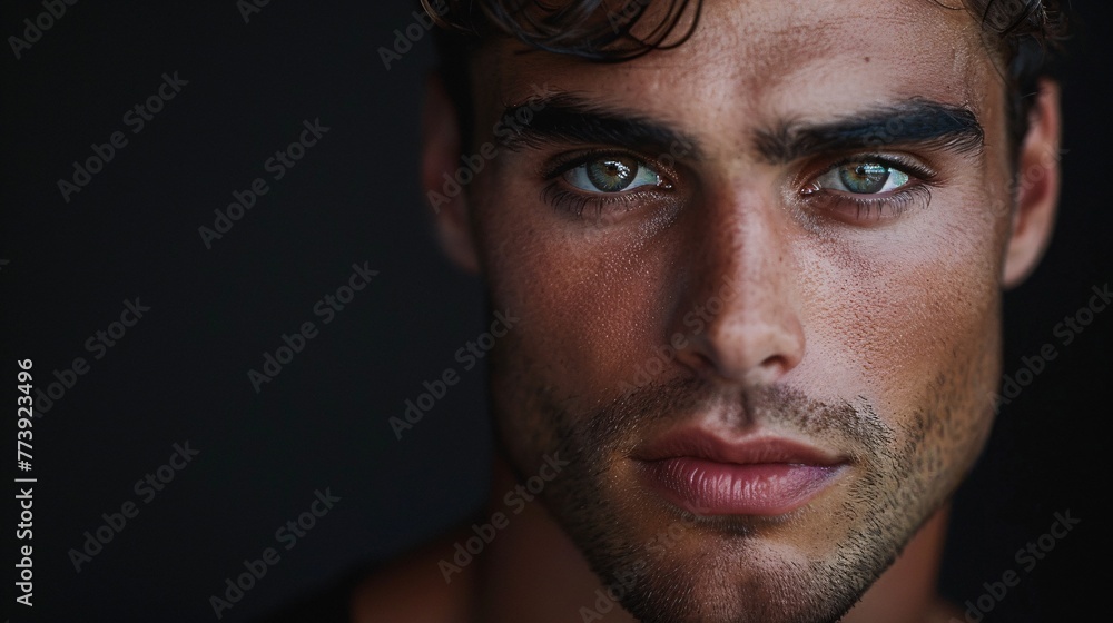 Obraz premium Glowing Eyes and Chiseled Jawline The Perfect Blend of Beauty and Beard Generative AI