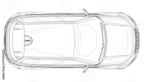Modern SUV car outline. Top view of contour crossover vehicle isolated on white background. Vector car template for branding, advertisement, logo placement. Classic luxury suv car.