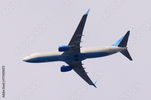 Belarus, Minsk region. March 30, 2024. Pobeda Airlines plane. Boeing 737-800. Board number: RA-73303. View from below.