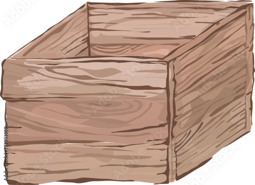 Wooden box illustration on transparent background.
