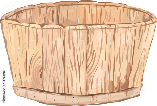 Wooden bucket illustration on transparent background.
