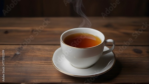 cup of tea on wooden table, ai generated