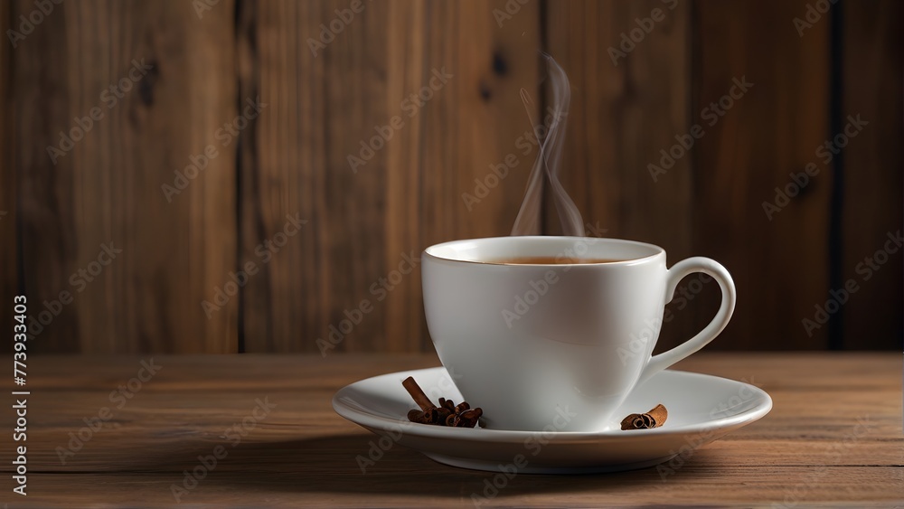 cup of coffee on wooden table, ai generated