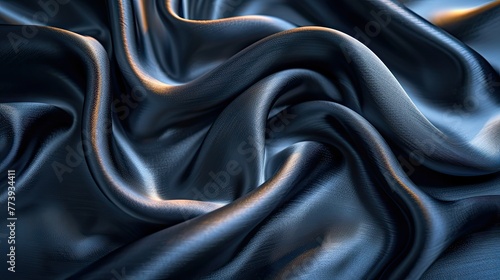 Liquid blue, black gently flowing over a solid, luxurious silk fabric