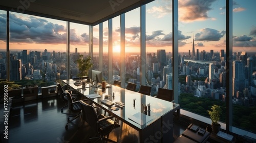 Stylish Dining Room Overlooking Cityscape
