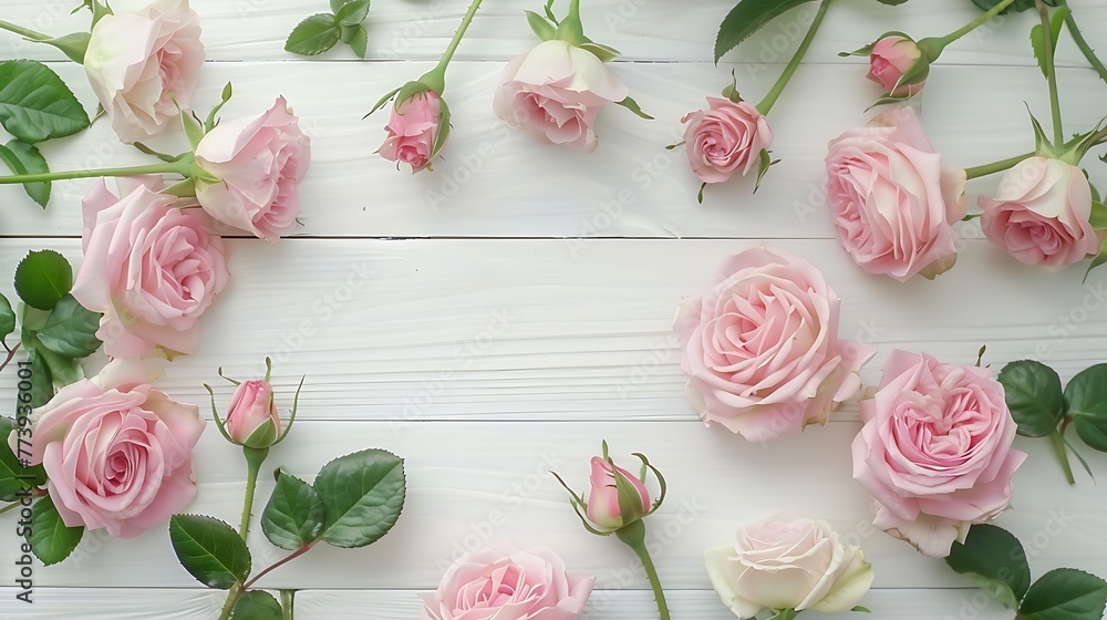custom made wallpaper toronto digitalAbstract floral background. Blush pink roses on white wooden table. Generative Ai