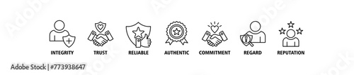 Credibility banner web icon vector illustration concept with icon of integrity, trust, reliable, authentic, commitment, regard, and reputation