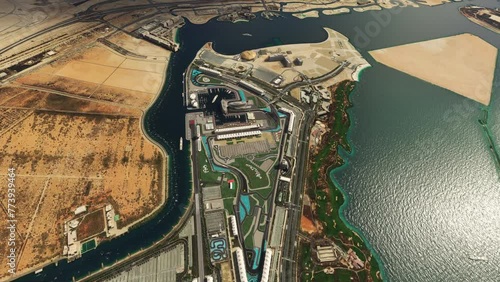 Top aerial shot of the Yas Marina circuit in Abu Dhabi. United Arab Emirates photo