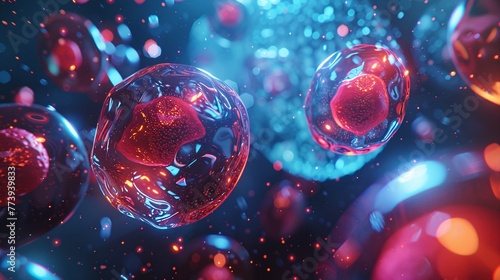 Glowing Bubbles in a Neon-Lit Sky A Vibrant Display of Colorful Spheres Generative AI