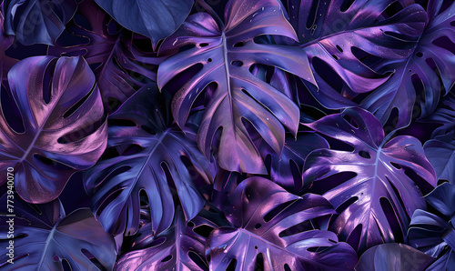 Digitally-enhanced monstera leaves with a metallic purple hue,  Generative AI  © simba kim