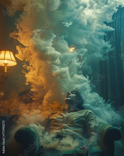 Through the fog of alcohol, the individual experienced a surreal journey through their subconscious mind, encountering repressed memories and forgotten dreams, professional color grading photo