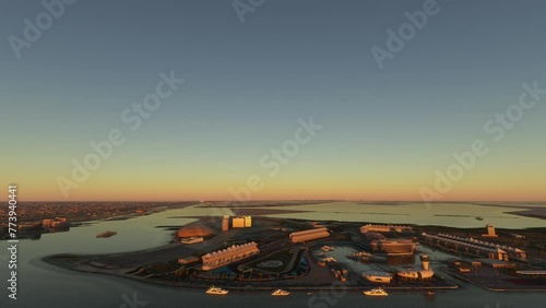 Close-up aerial shot at sunset of the Yas Marina circuit in Abu Dhabi. United Arab Emirates photo