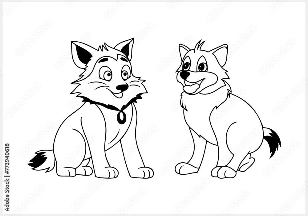 Doodle cat and dog clipart isolated. Hand drawn art. Sketch animal. Coloring page book Vector stock illustration. EPS 10 Doodle cat and dog clipart isolated. Hand drawn art. Sketch animal. Coloring page book Vector stock illustration. EPS 10