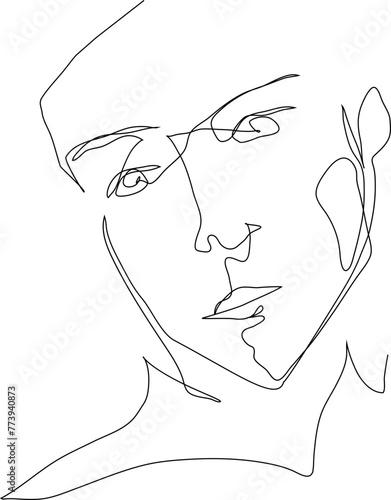 One line drawing face illustration on transparent background. 