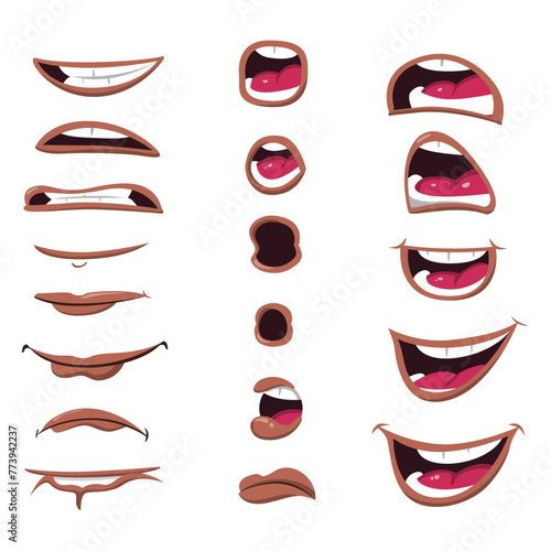 Lips poses.
Talking mouths lips for cartoon character animation.
A set of lip movements used for motion graphics and animation.