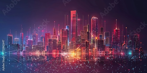 High-tech city abstract or metropolis. Intelligent buildings business automation concepts.